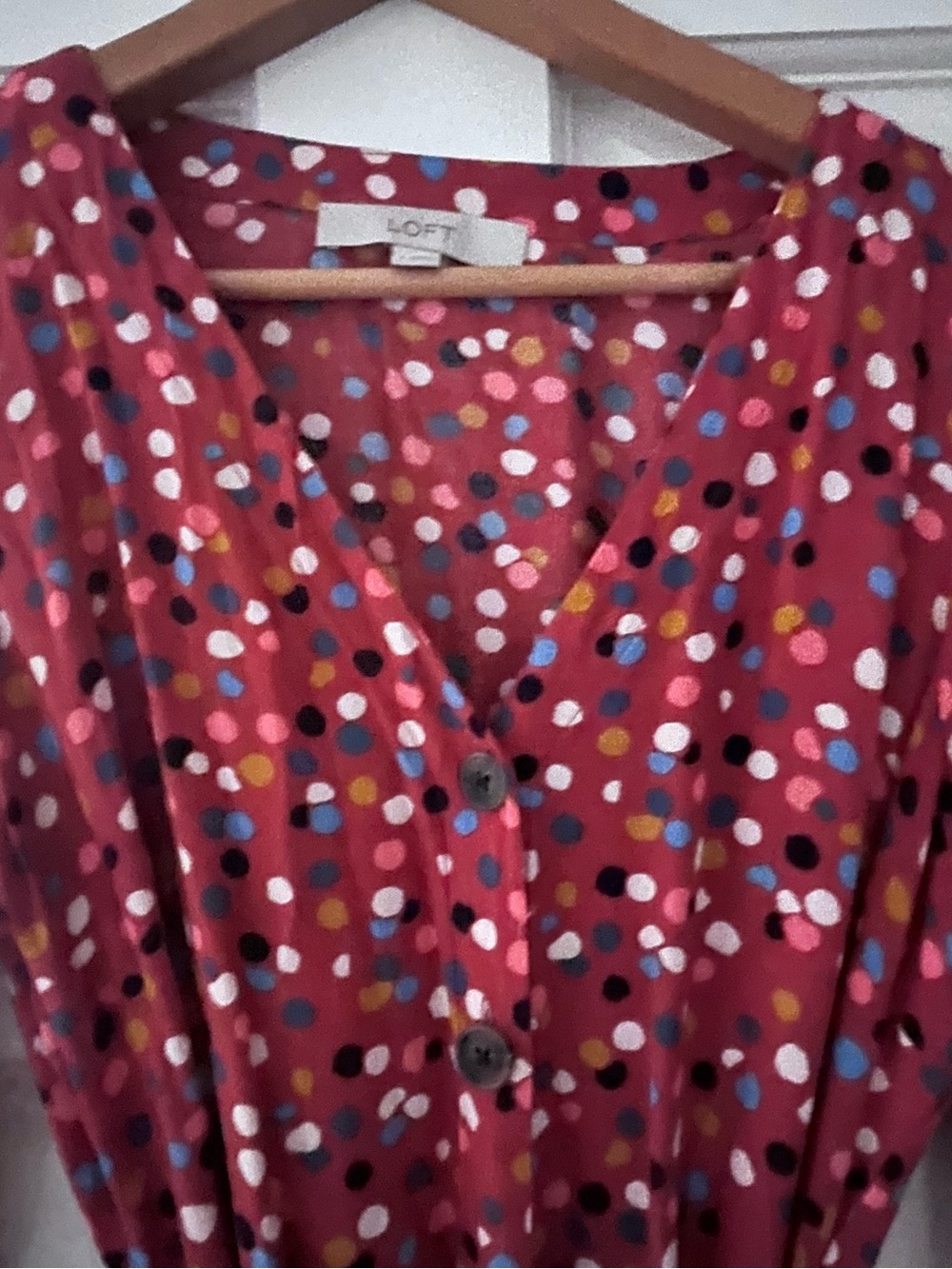 LOFT Polka Dot Button-Front Dress